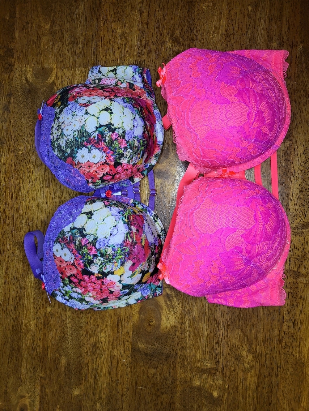 Cacique Floral Print & Hot Pink Lace Bras
